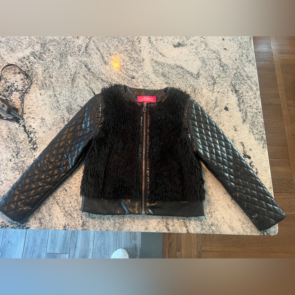 Catherine Malandrino girls faux leather and fur coat!!